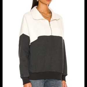 The Great. Gray White Colorblock Half Zip Sherpa Fleece Slouch oversized Sweater